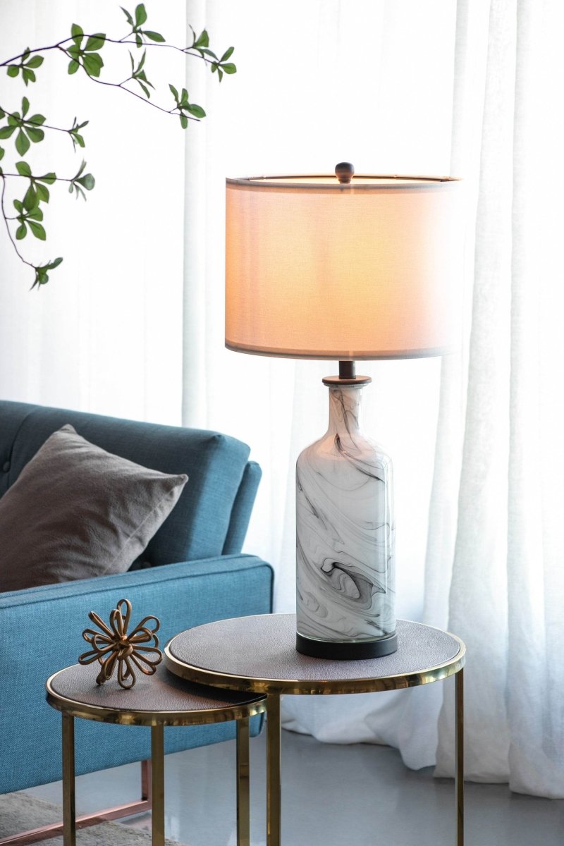 Tall Swirled Glass Table Lamp With Linen Shade - Sleep Galleria