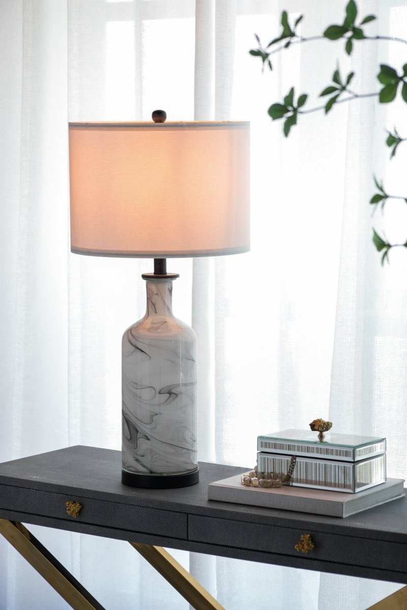 Tall Swirled Glass Table Lamp With Linen Shade - Sleep Galleria