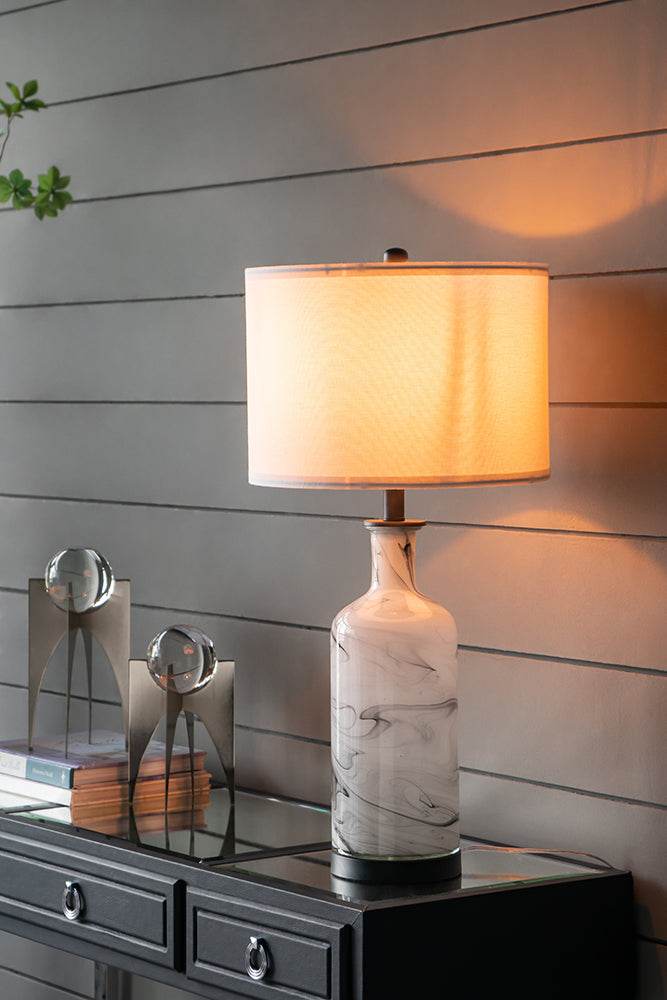 Tall Swirled Glass Table Lamp With Linen Shade - Sleep Galleria