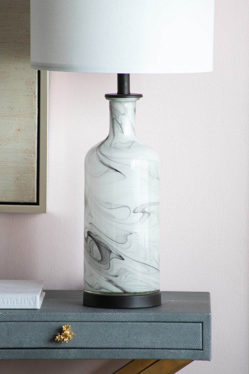 Tall Swirled Glass Table Lamp With Linen Shade - Sleep Galleria