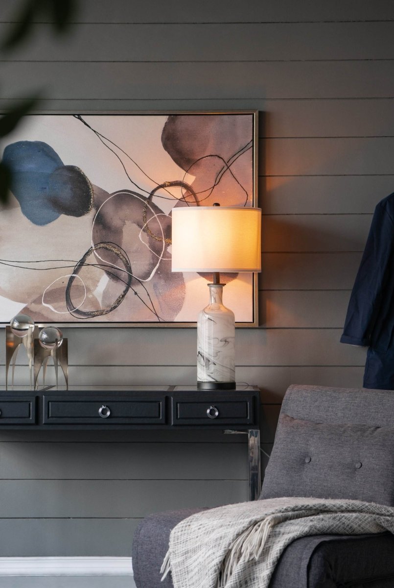 Tall Swirled Glass Table Lamp With Linen Shade - Sleep Galleria