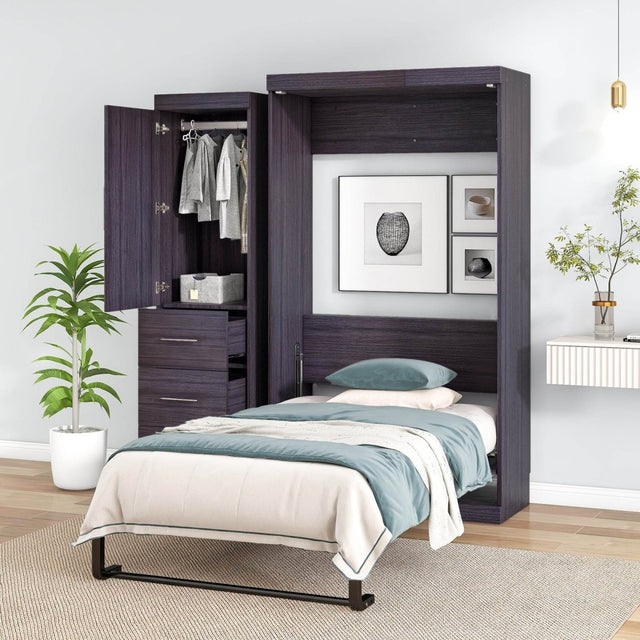 Twin Foldable Murphy Bed With Wardrobe And Drawers - Omega Lifestyles