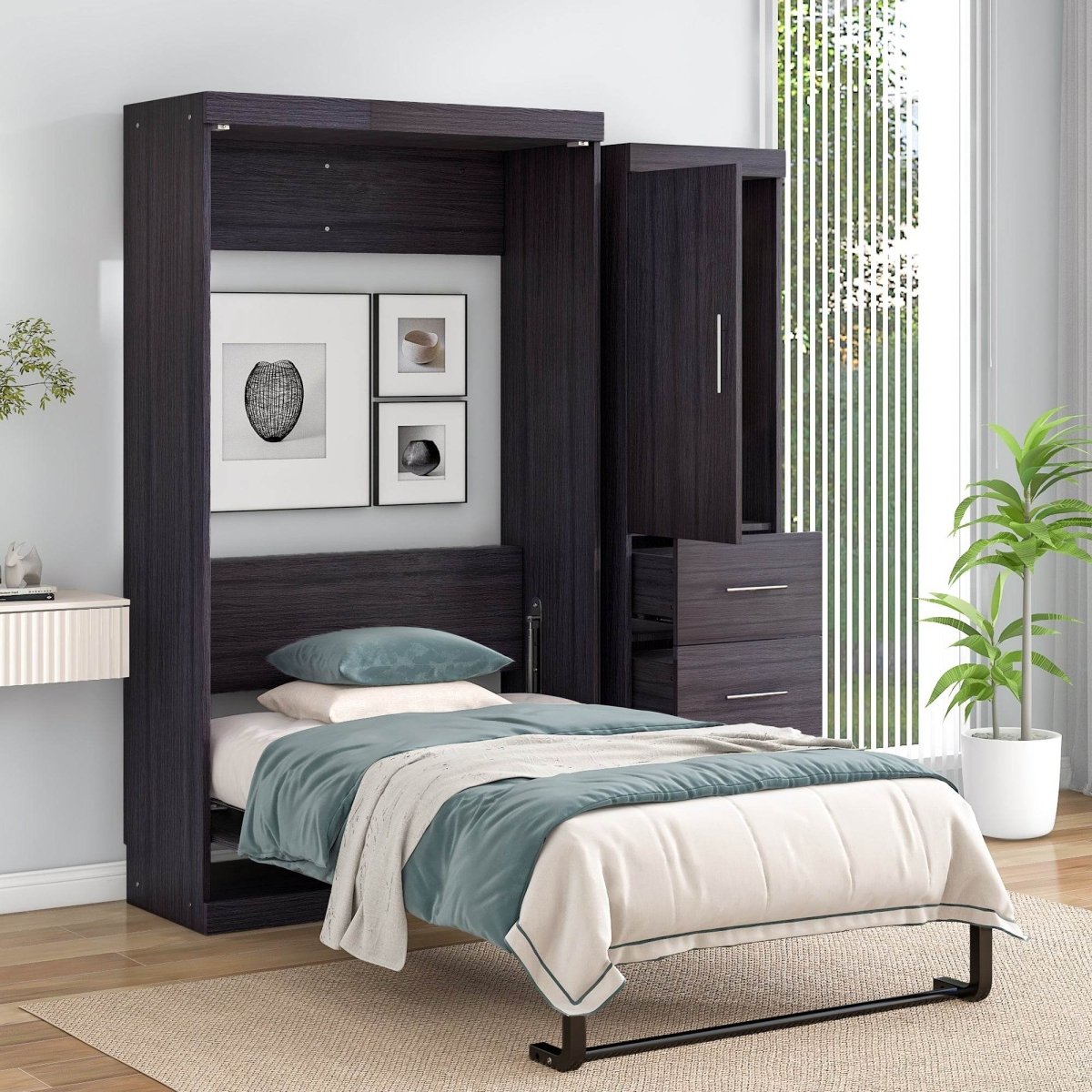 Twin Foldable Murphy Bed With Wardrobe And Drawers - Sleep Galleria