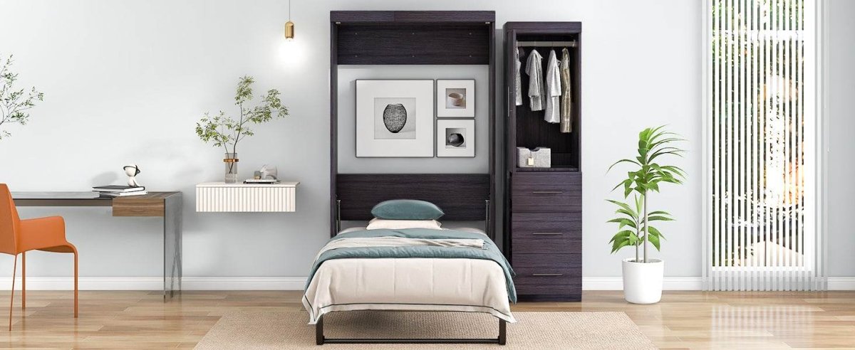 Twin Foldable Murphy Bed With Wardrobe And Drawers - Sleep Galleria