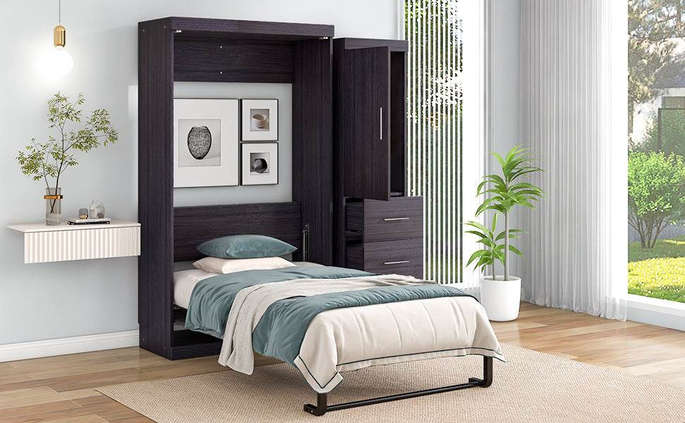 Twin Foldable Murphy Bed With Wardrobe And Drawers - Sleep Galleria