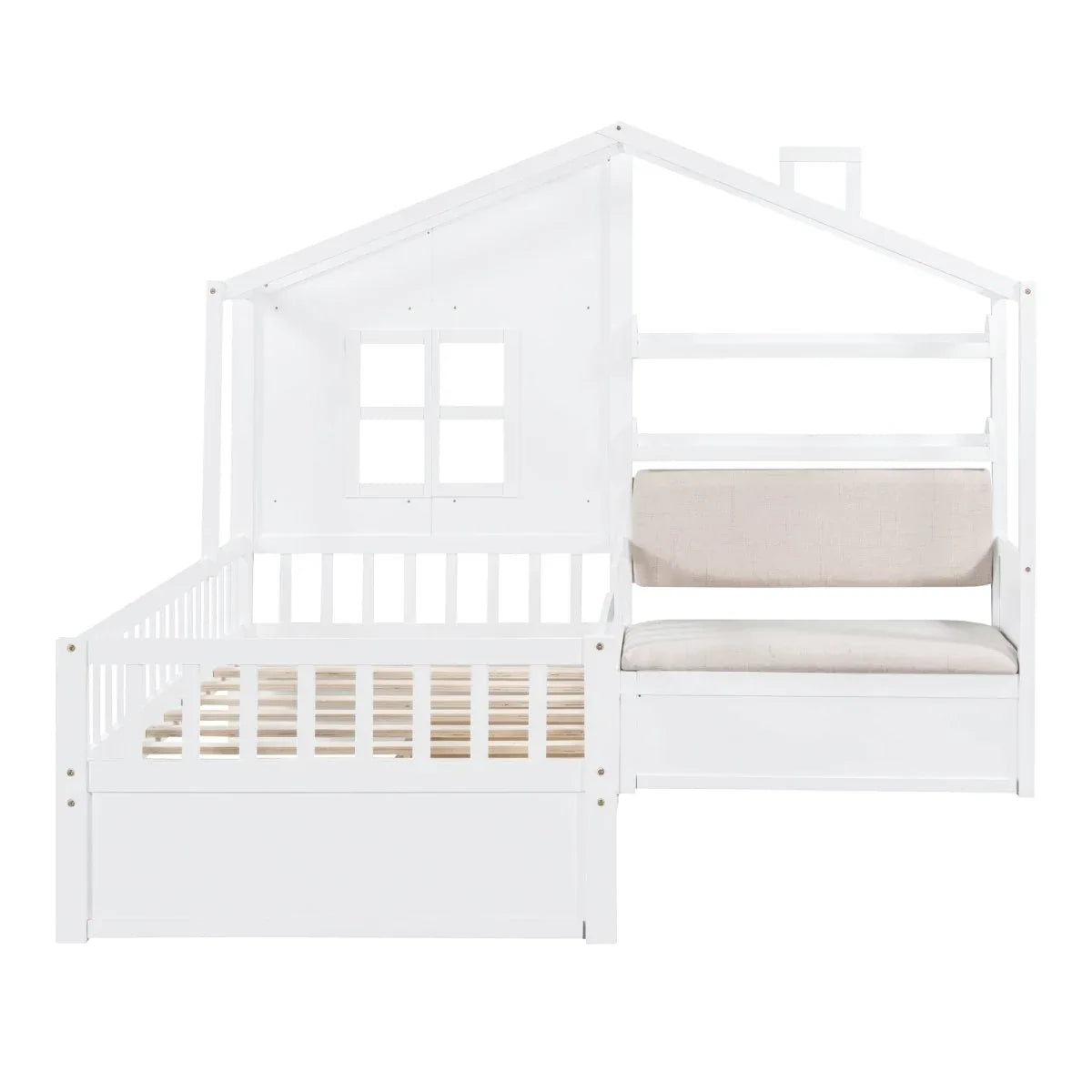 Twin Kids House Bed With Linen Sofa And Storage Drawers - Omega Lifestyles