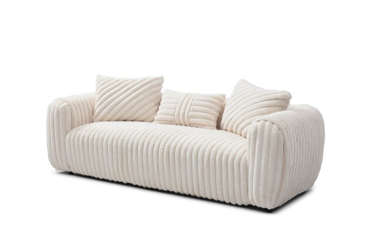 Upholstered White Boucle 3-Seat Plush Sofa - Sleep Galleria