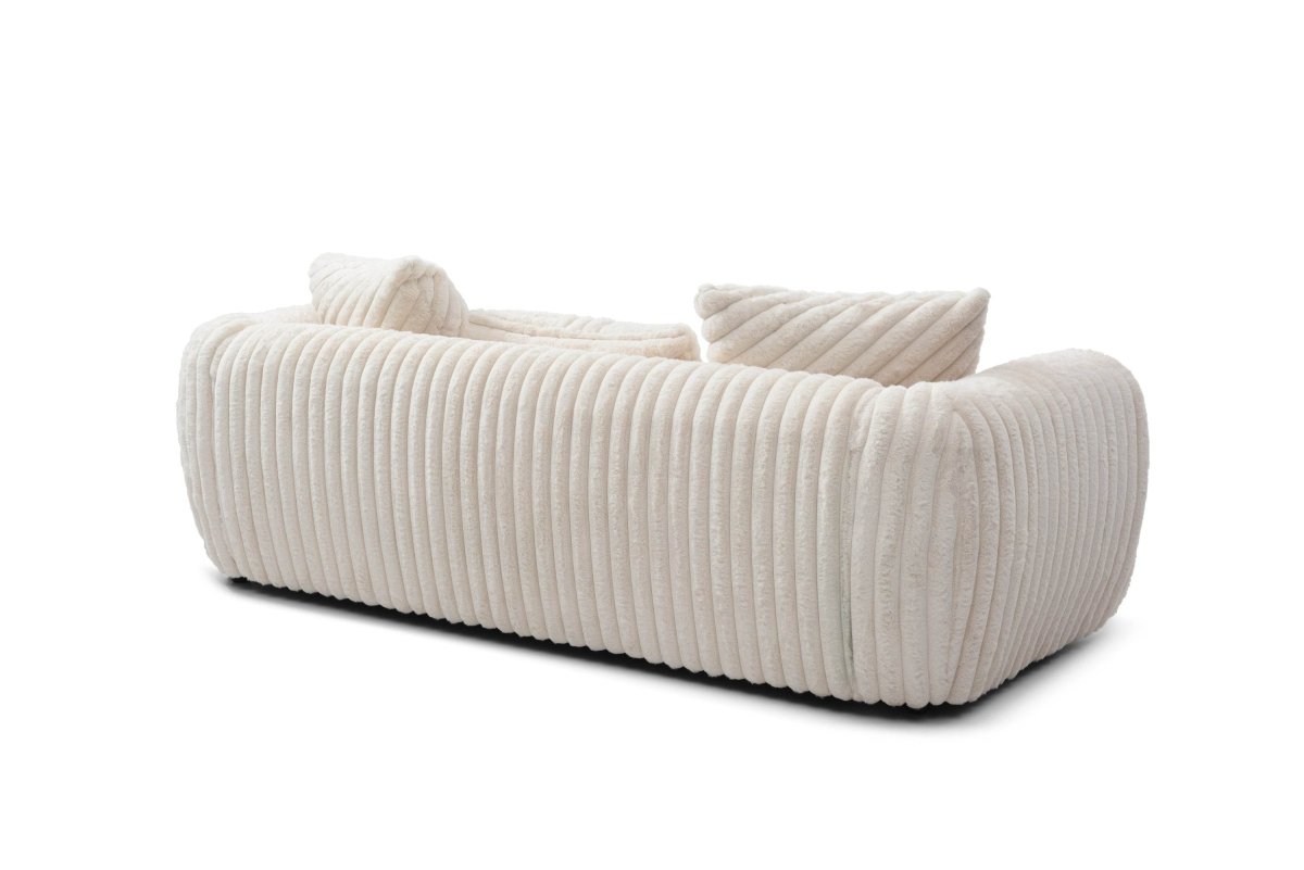 Upholstered White Boucle 3-Seat Plush Sofa - Sleep Galleria