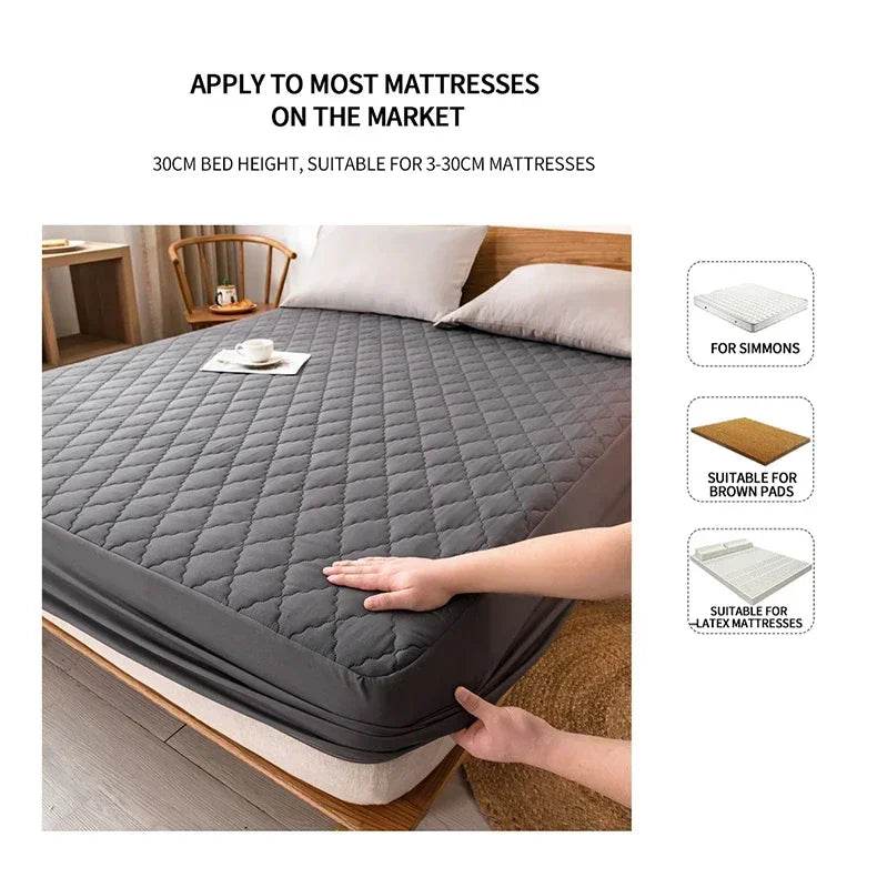 Waterproof Mattress Protector Cover Bed Fitted Sheet Single/Double/140/150/160 Muti Size Gray/White No Pillowcases - Sleep Galleria