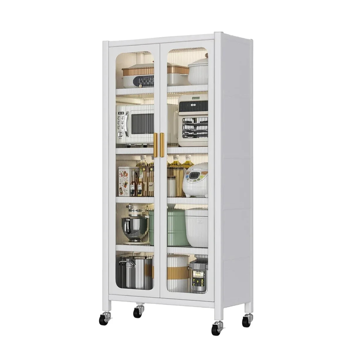 White Metal 6-Tier Storage Cabinet With Transparent Doors - Omega Lifestyles
