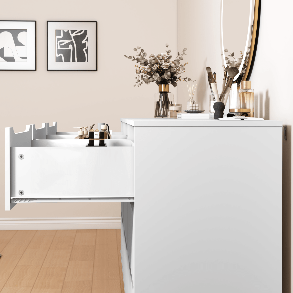 White Modern 9 - Drawer Spacious Storage Dresser - Calmora - Omega Lifestyles