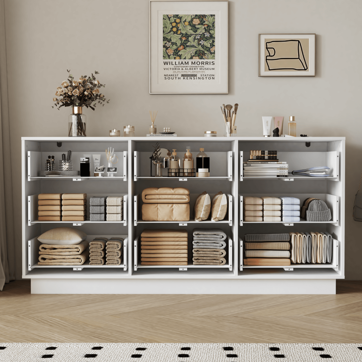 White Modern 9 - Drawer Spacious Storage Dresser - Calmora - Omega Lifestyles