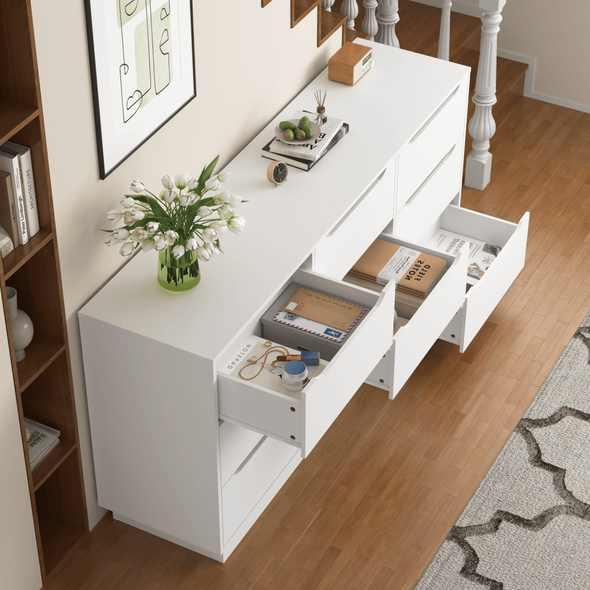 White Modern 9 - Drawer Spacious Storage Dresser - Calmora - Omega Lifestyles