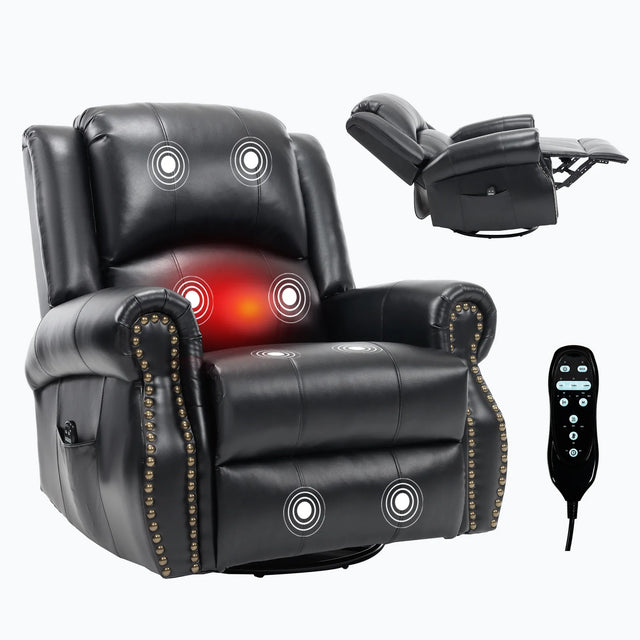 Heat Massage Faux Leather Swivel Rocking Recliner Chair - Omega Lifestyles