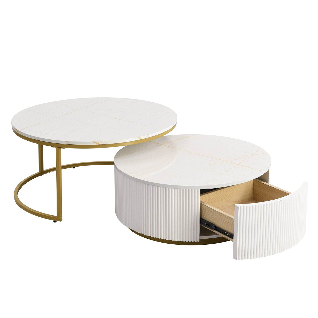 Modern Round Nesting MDF Coffee Table With Drawer - Sleep Galleria