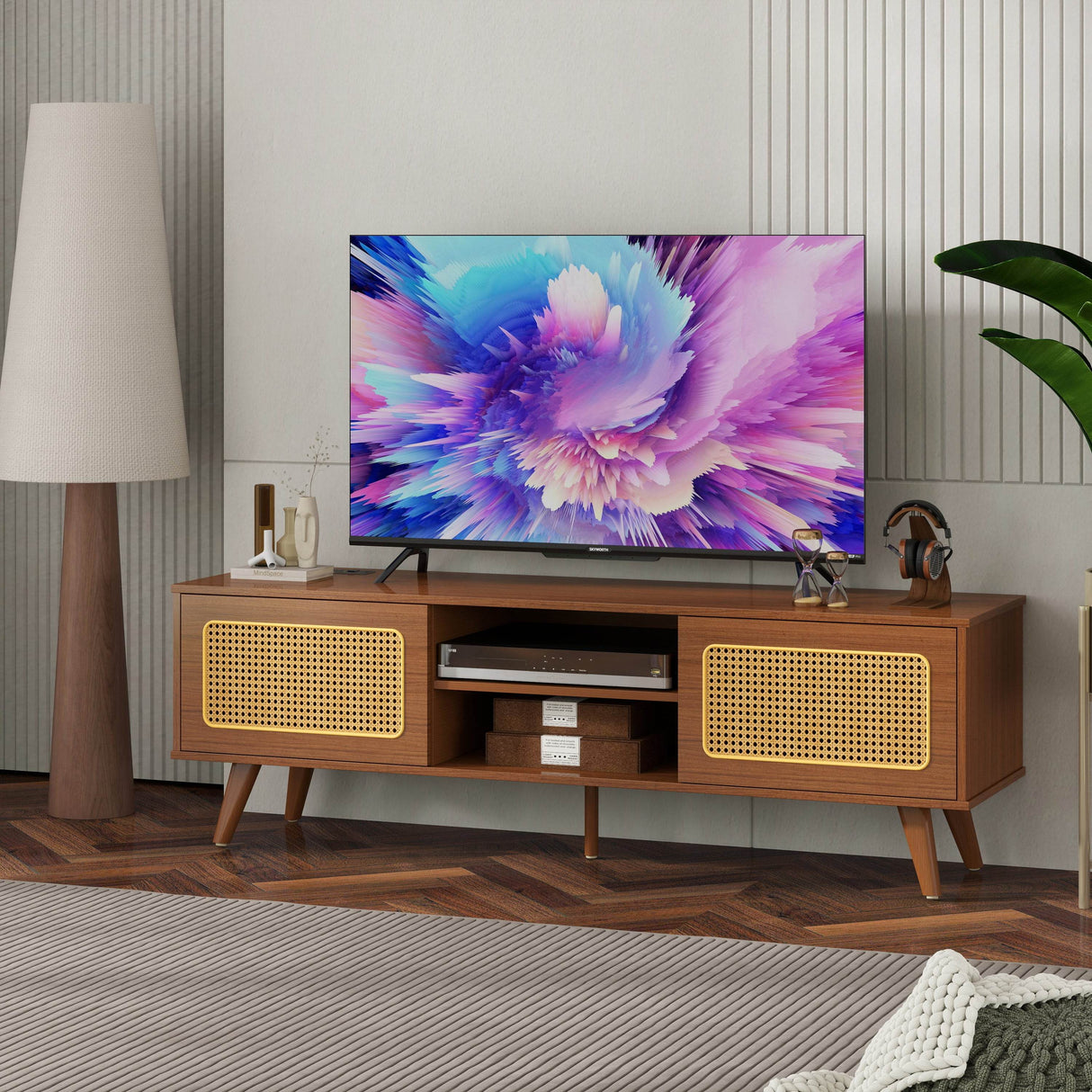 Mid Century Modern Rattan TV Stand Console - Sleep Galleria