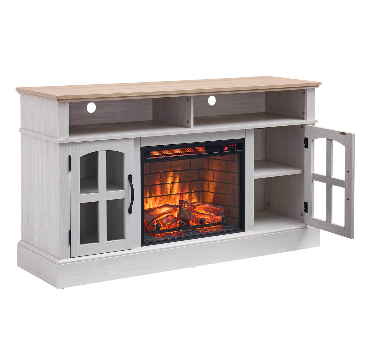 58-Inch Jasmine White Electric Fireplace TV Stand - Sleep Galleria