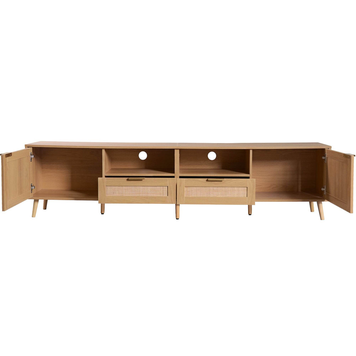 Modern Rattan TV Stand With Storage Cabinets - Sleep Galleria