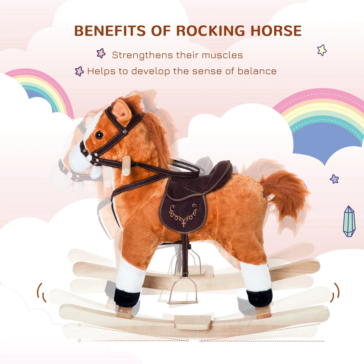 Kids Plush Soft Wood Rocking Horse Toy With Sounds - Omega Lifestyles
