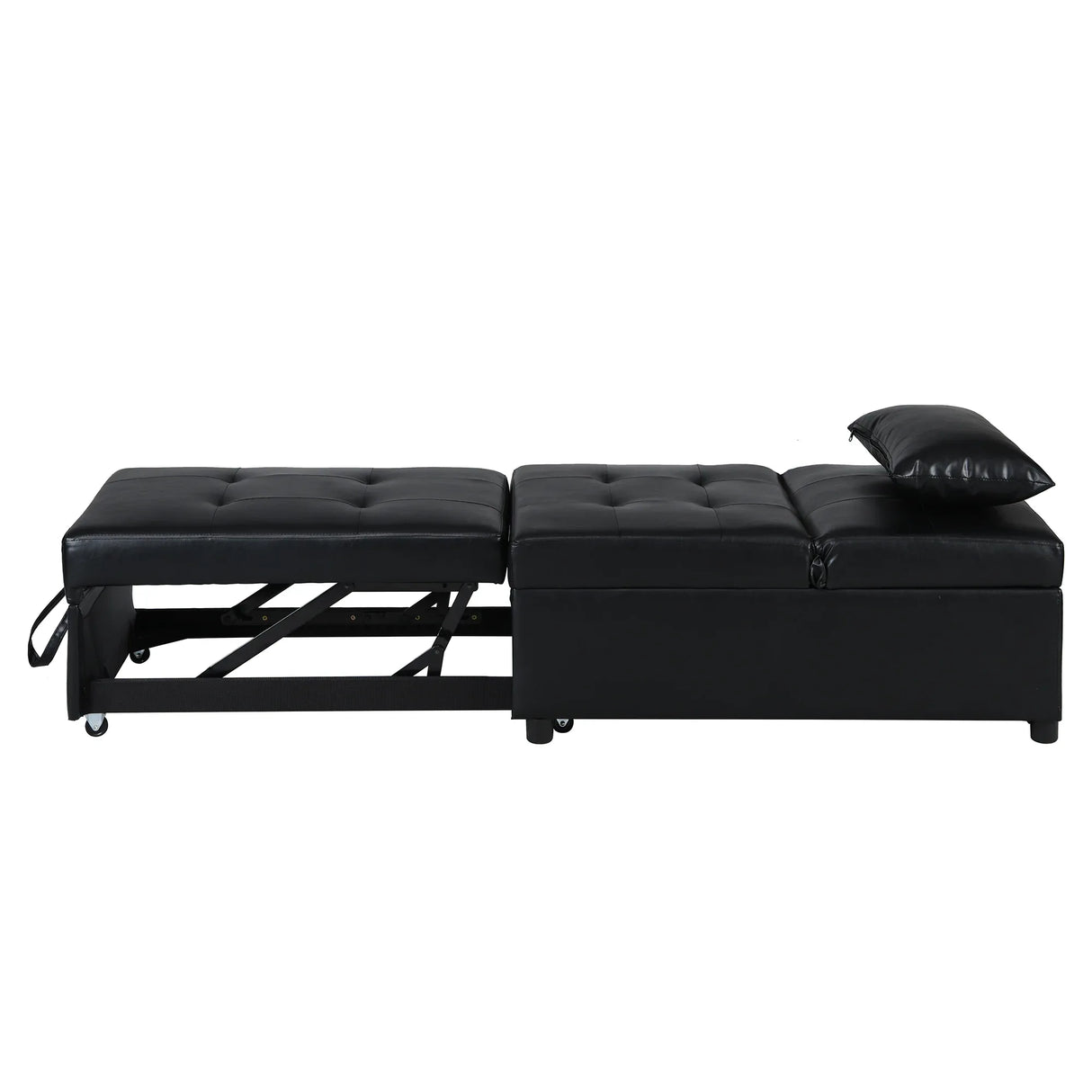 Black Leather Folding Multifunctional Space-Saving Ottoman Sofa Bed - Omega Lifestyles
