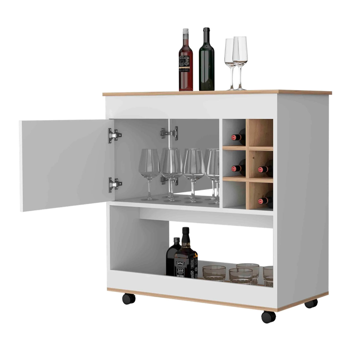 Multicolor Particle Board Texas Bar Cart With Casters - Omega Lifestyles