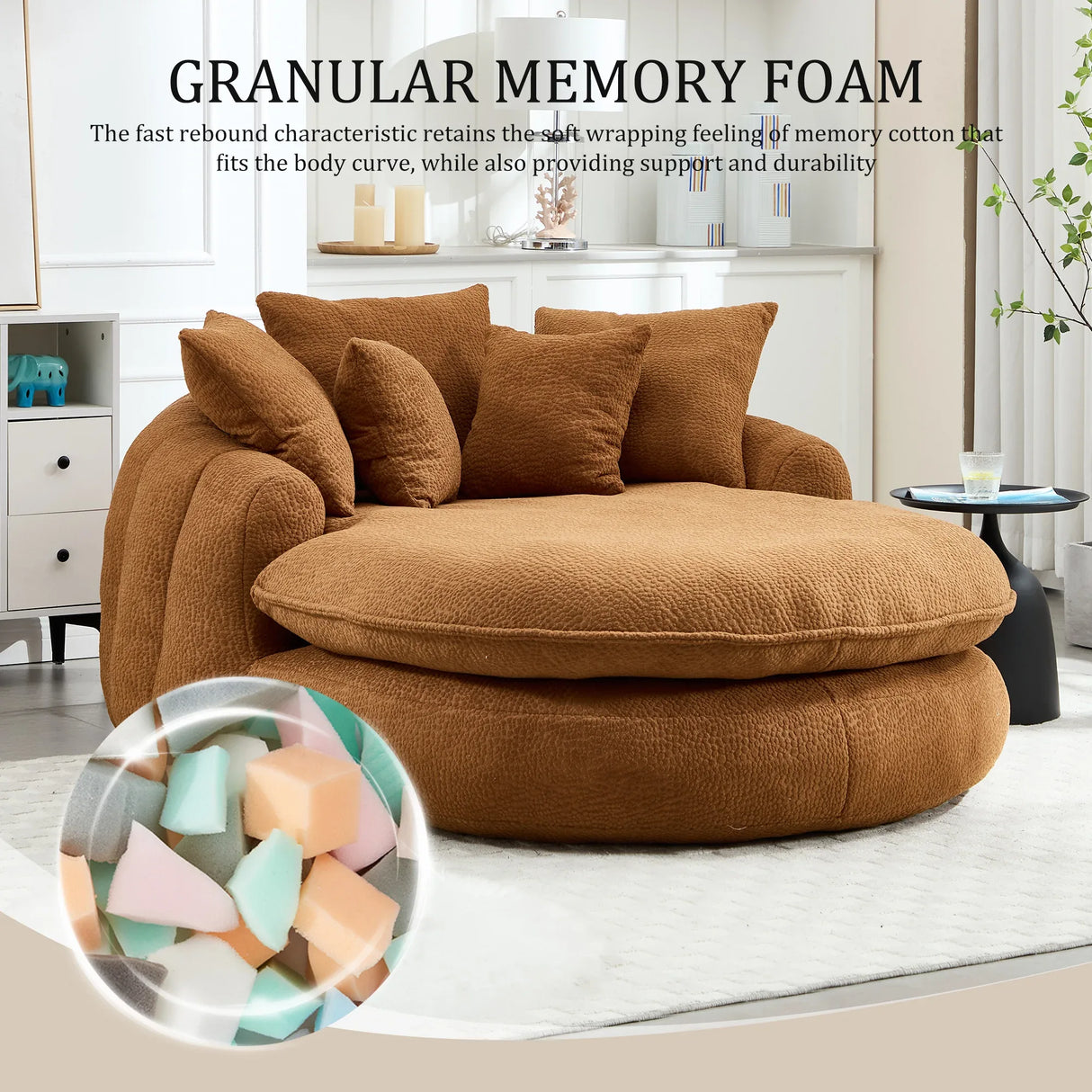 Oversized Chenille Memory Foam Bean Bag Sofa With Pillows - Omega Lifestyles