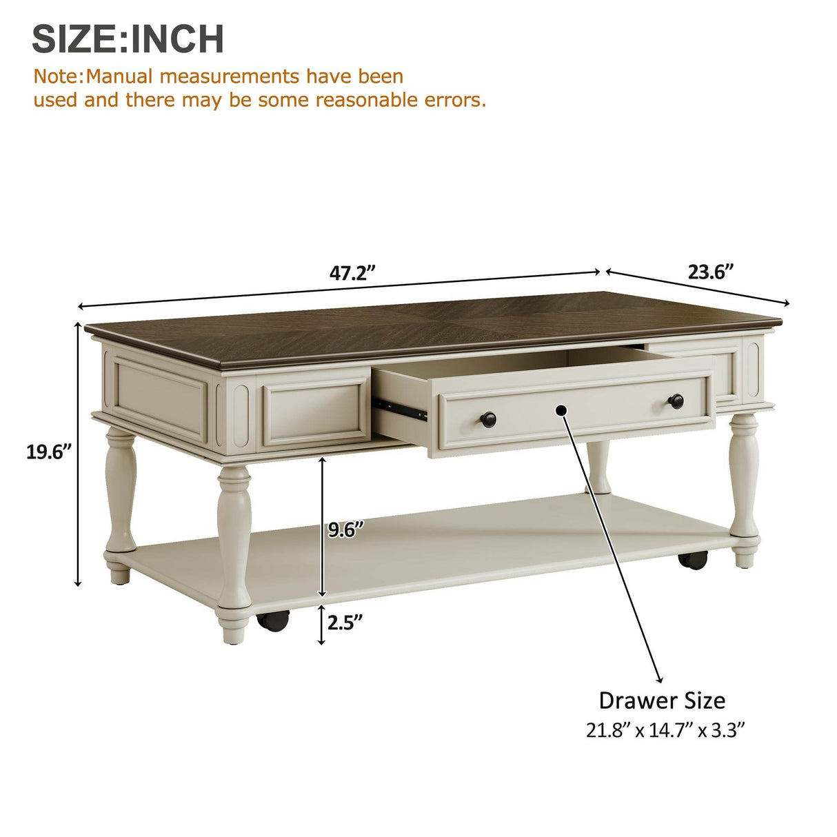 Mid-Century Farmhouse Coffee Table With Drawer Wheels - Sleep Galleria