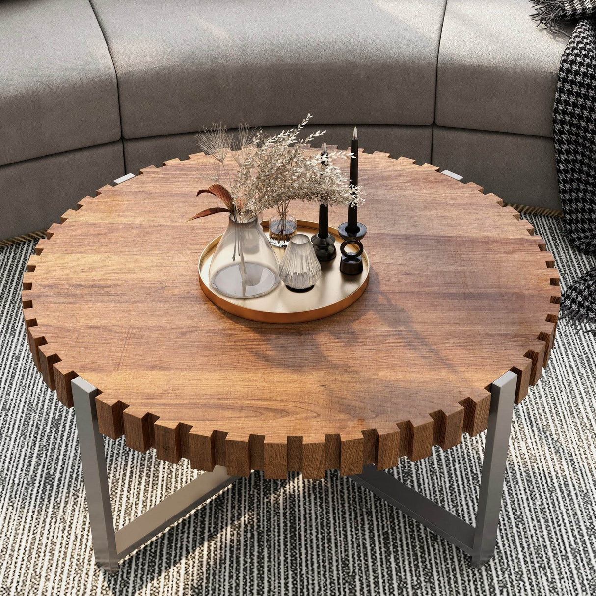 Modern Circular Wood Grain Drum-Shaped Coffee Table - Sleep Galleria