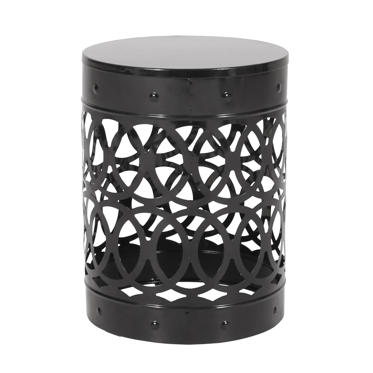Modern Black Powder-Coated Iron Outdoor End Table - Omega Lifestyles