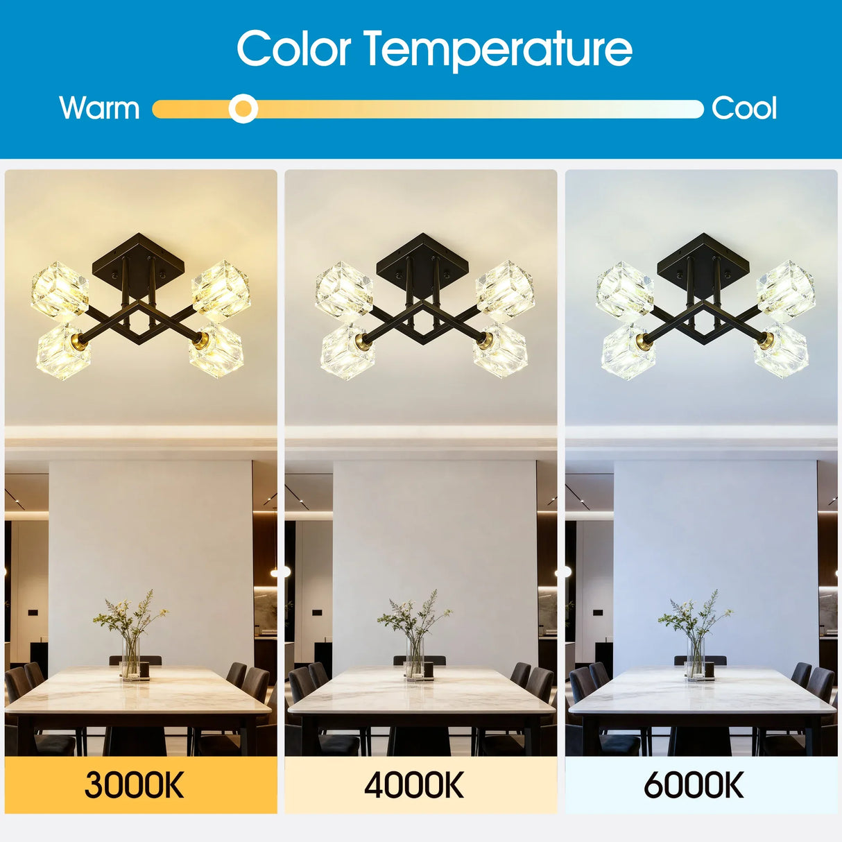 Modern Crystal Flush Mount Ceiling Light Matte Black - Omega Lifestyles