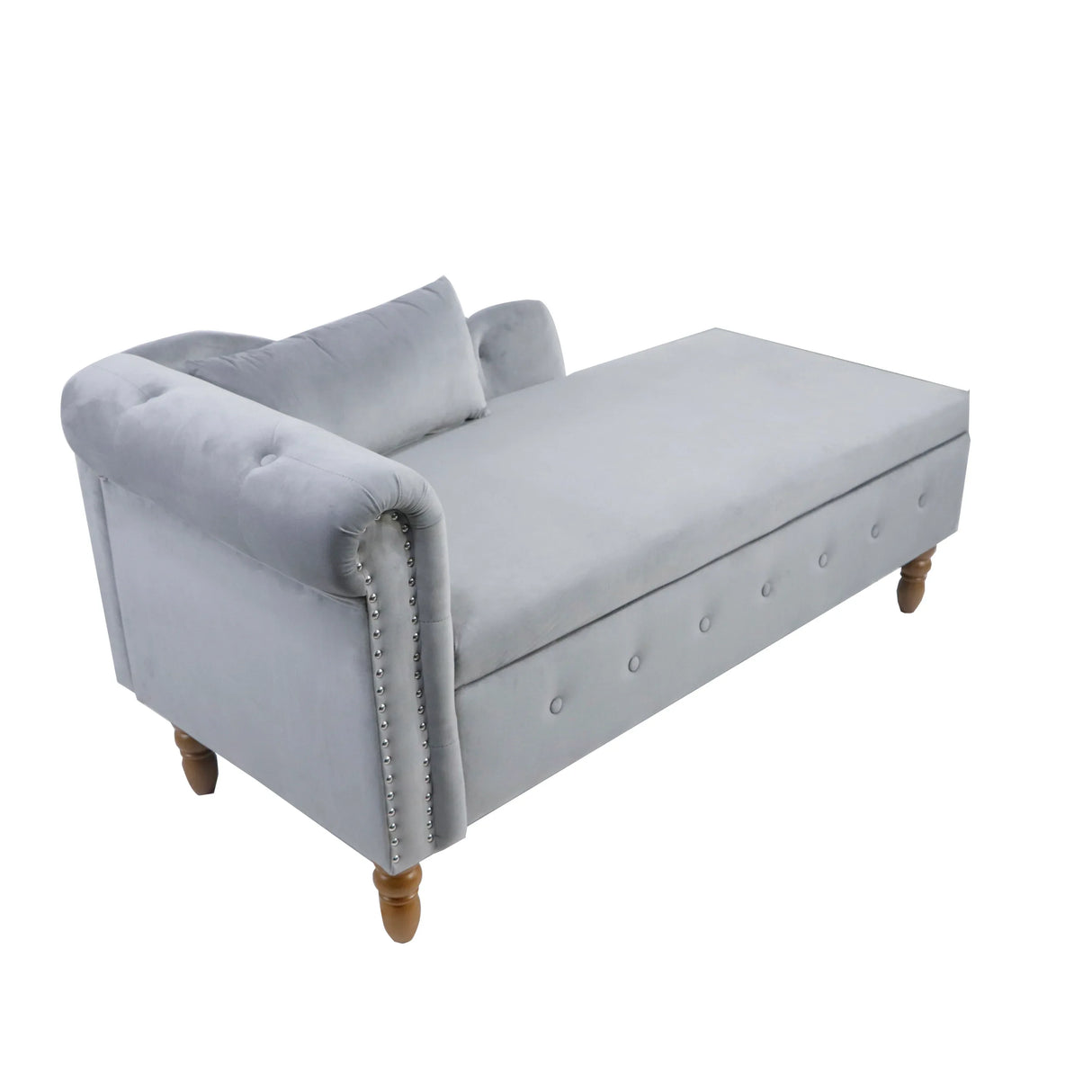 Classic Velvet Storage Chaise Lounge With Pillow - Omega Lifestyles