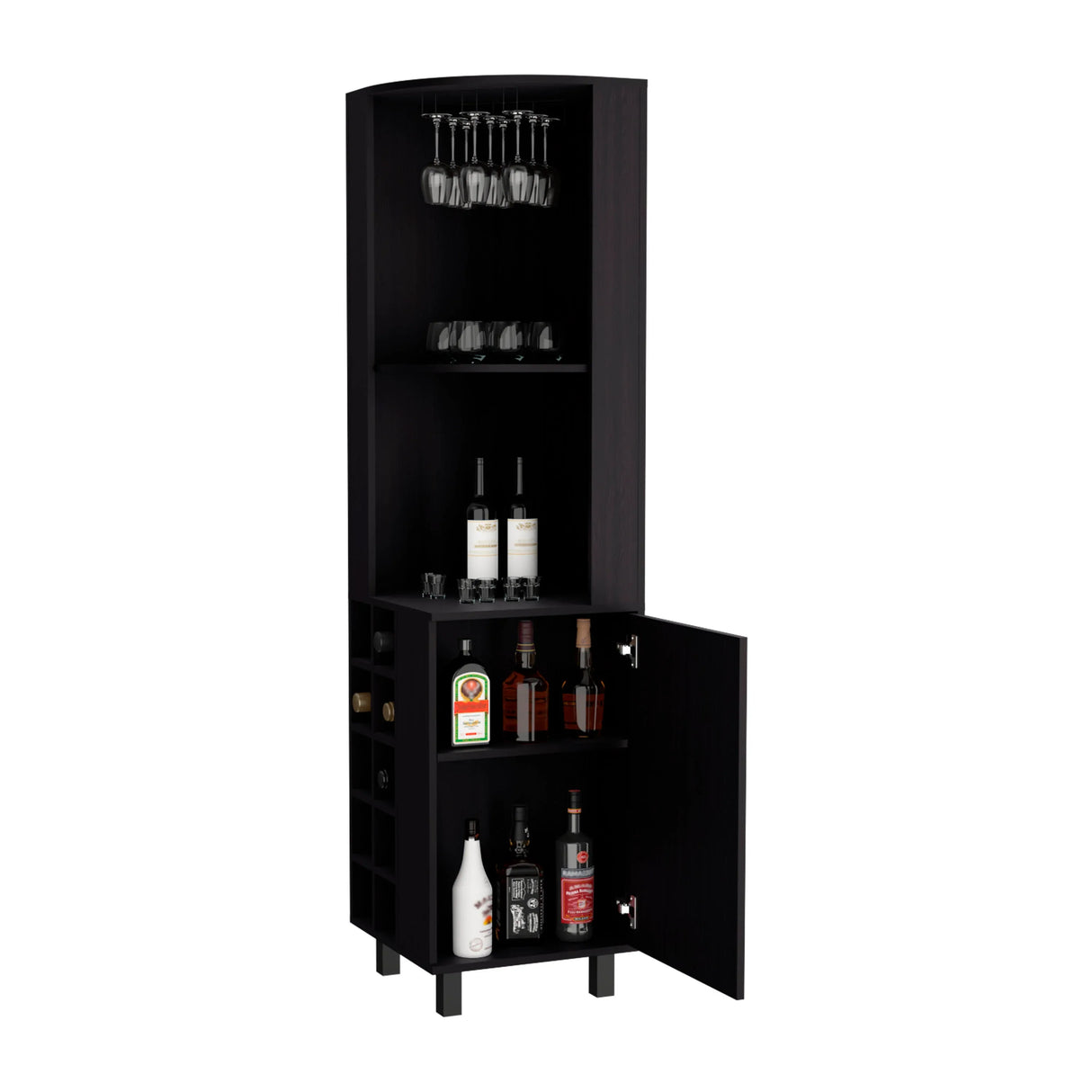 Modern Black MDF Corner Bar Cabinet With Wine Rack - Omega Lifestyles