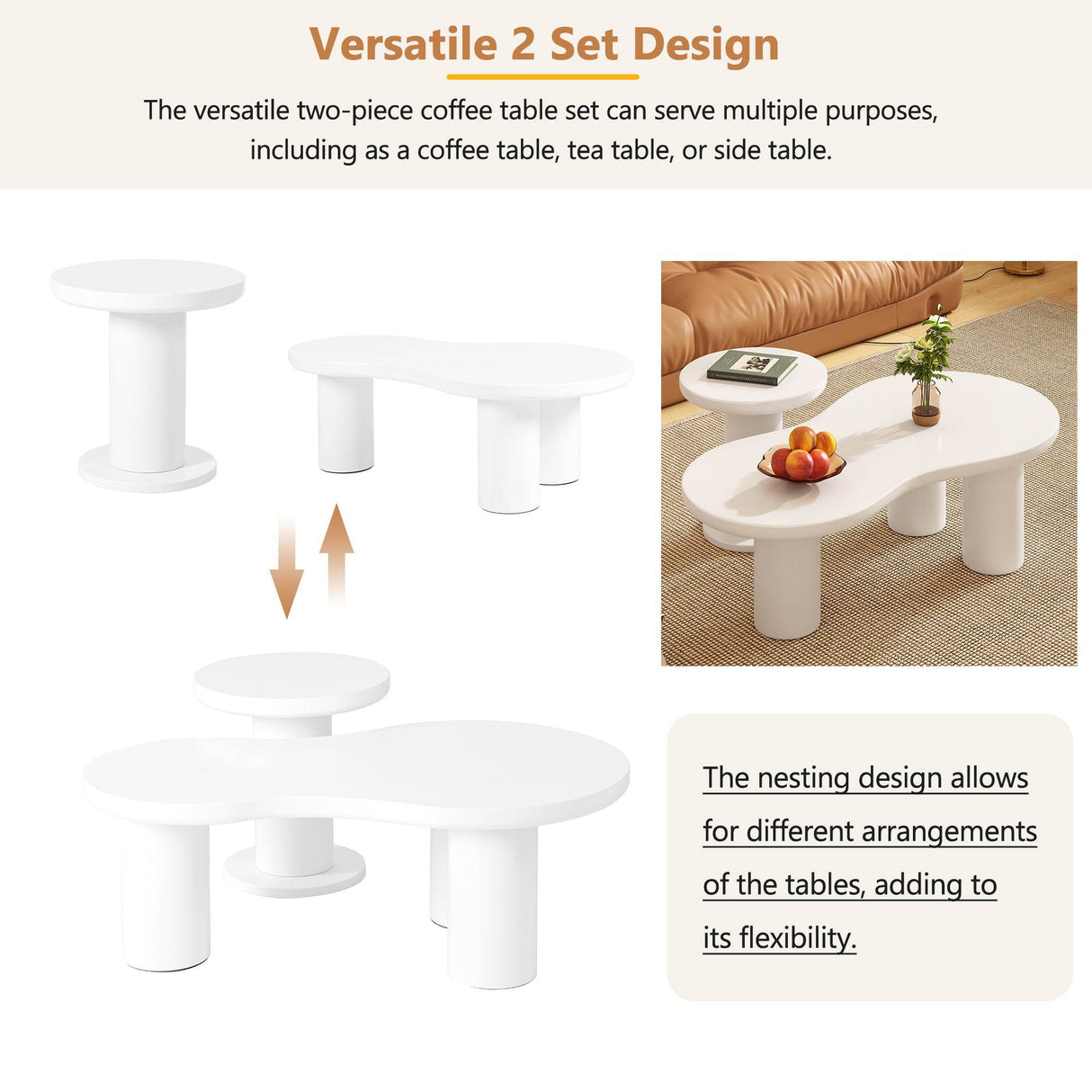 Nesting 2-Piece White MDF Coffee Table Set - Sleep Galleria