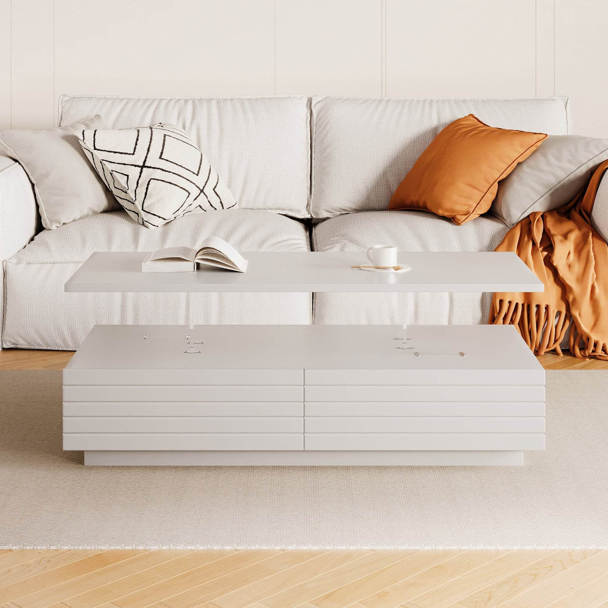 Modern White LED Lighting Coffee Table With Drawers - Sleep Galleria