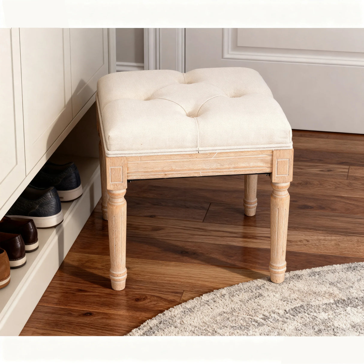 Rustic Square Padded Upholstered Ottoman Bench - Omega Lifestyles