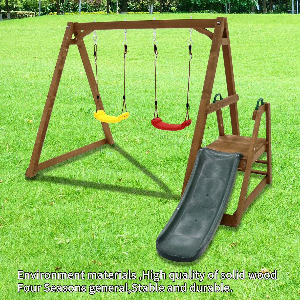 Solid Wood Outdoor Swing Set With Slide And Ladder - Omega Lifestyles