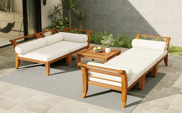 6-Piece Acacia Wood Modular Outdoor Patio Sofa Set - Omega Lifestyles