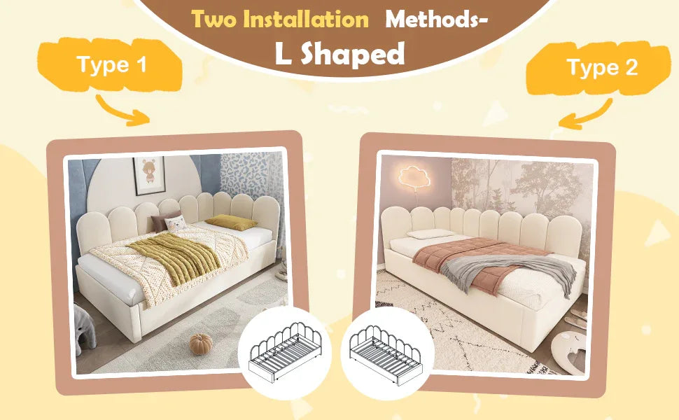 Beige Velvet L-Shaped Twin Daybed With Pull-Out Trundle - Omega Lifestyles