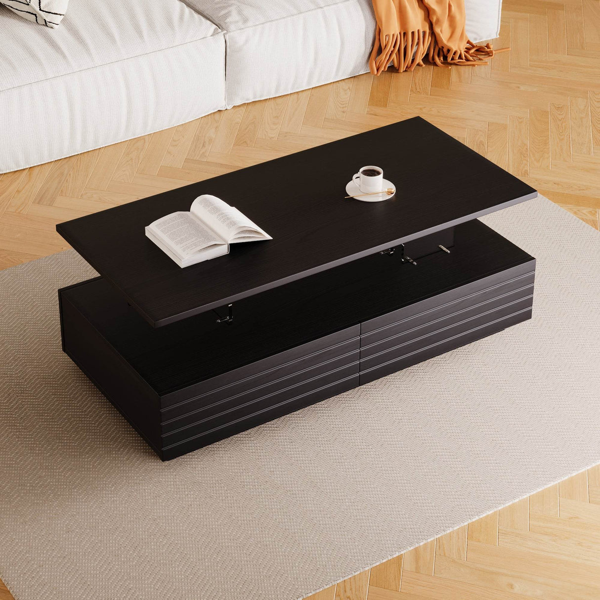 Modern Rectangular MDF Coffee Table With LED Lights - Sleep Galleria