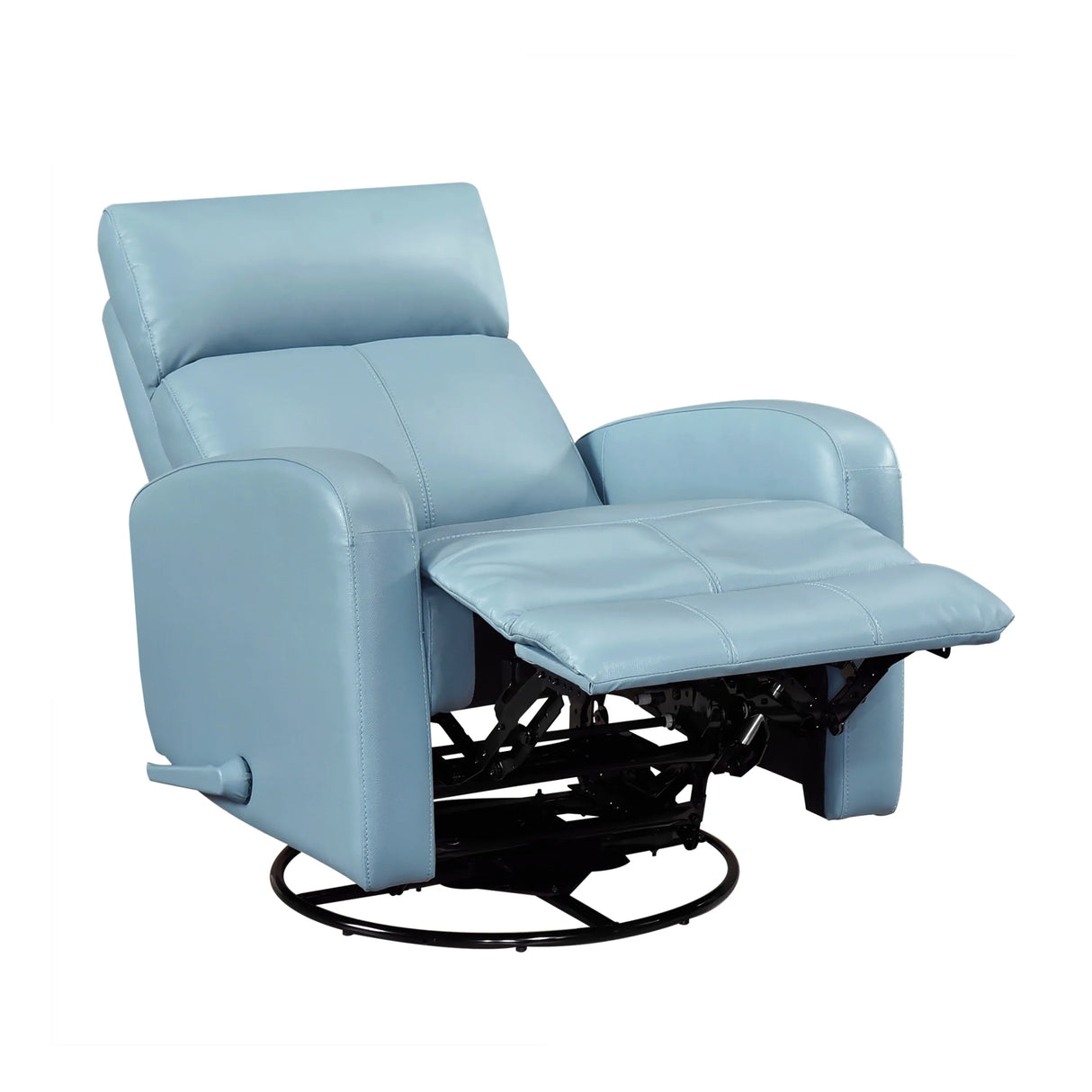 Blue Leather Gliding Swivel Recliner Chair With Recline - Omega Lifestyles
