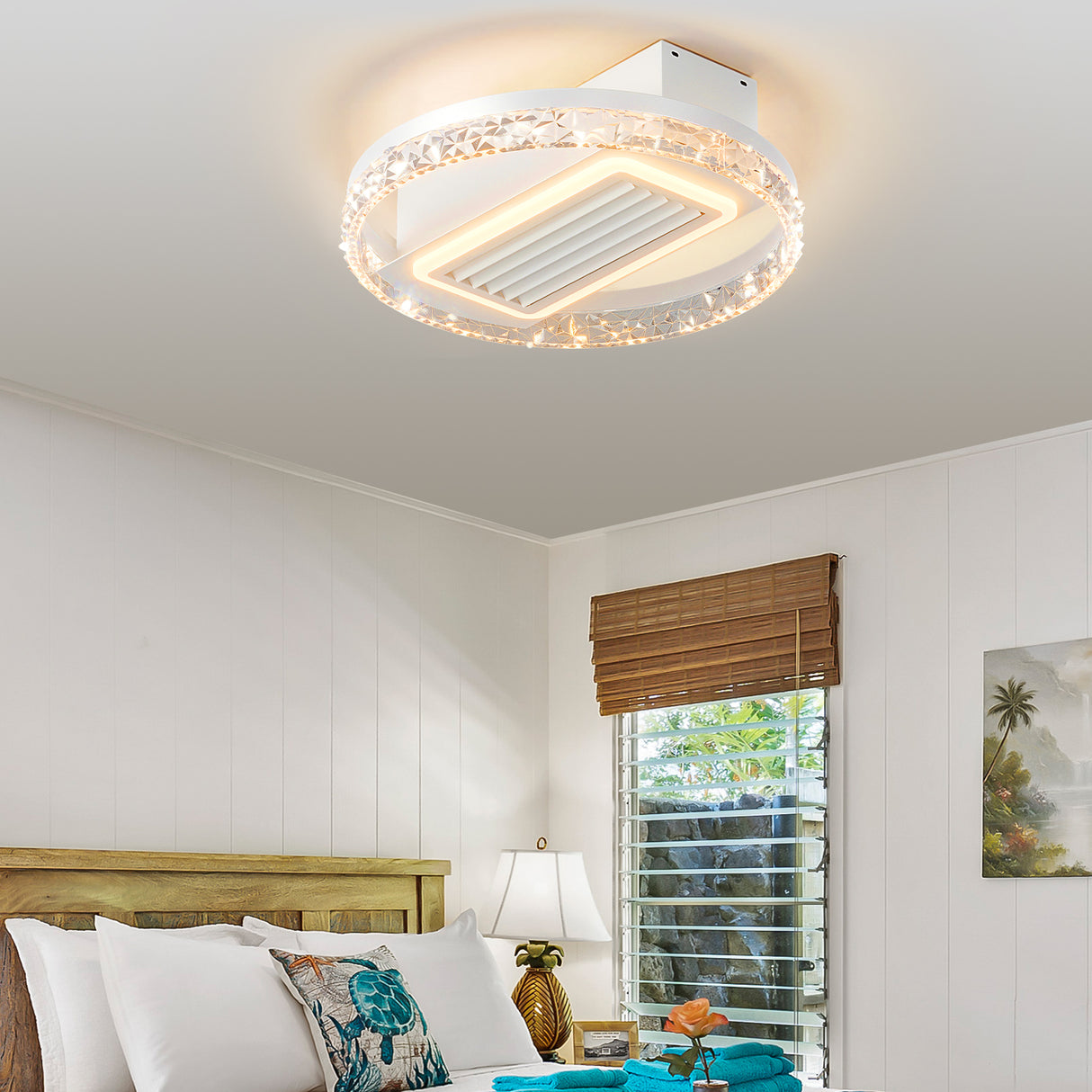 Modern 20-Inch LED Bladeless Ceiling Fan Light