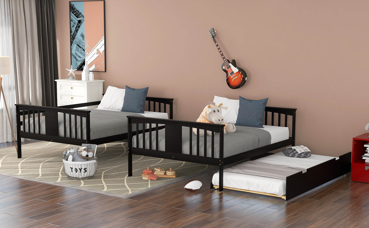 Full Over Full Bunk Bed With Twin Trundle Espresso Solid Wood - Omega Lifestyles