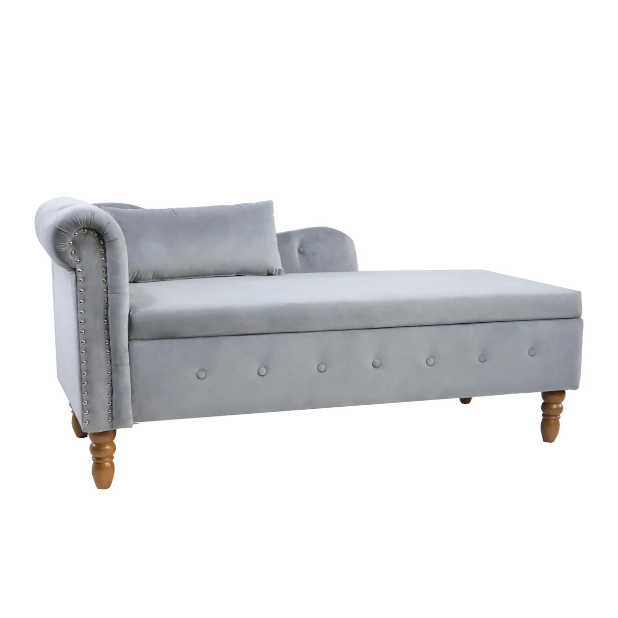 Classic Velvet Storage Chaise Lounge With Pillow - Omega Lifestyles