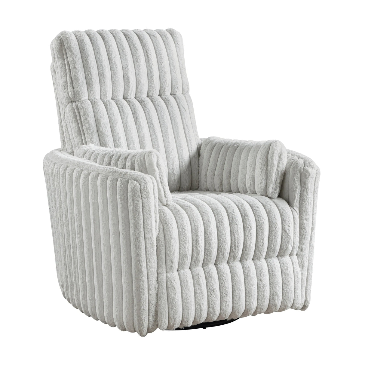 Gray Corduroy Recliner Chair With Swivel Glider And Pillows - Omega Lifestyles