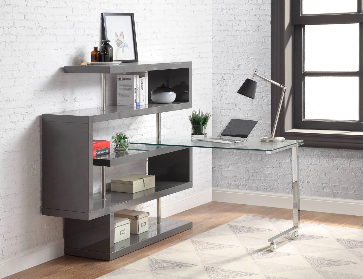 Modern Clear Glass Chrome Finish Swivel Writing Desk - Omega Lifestyles