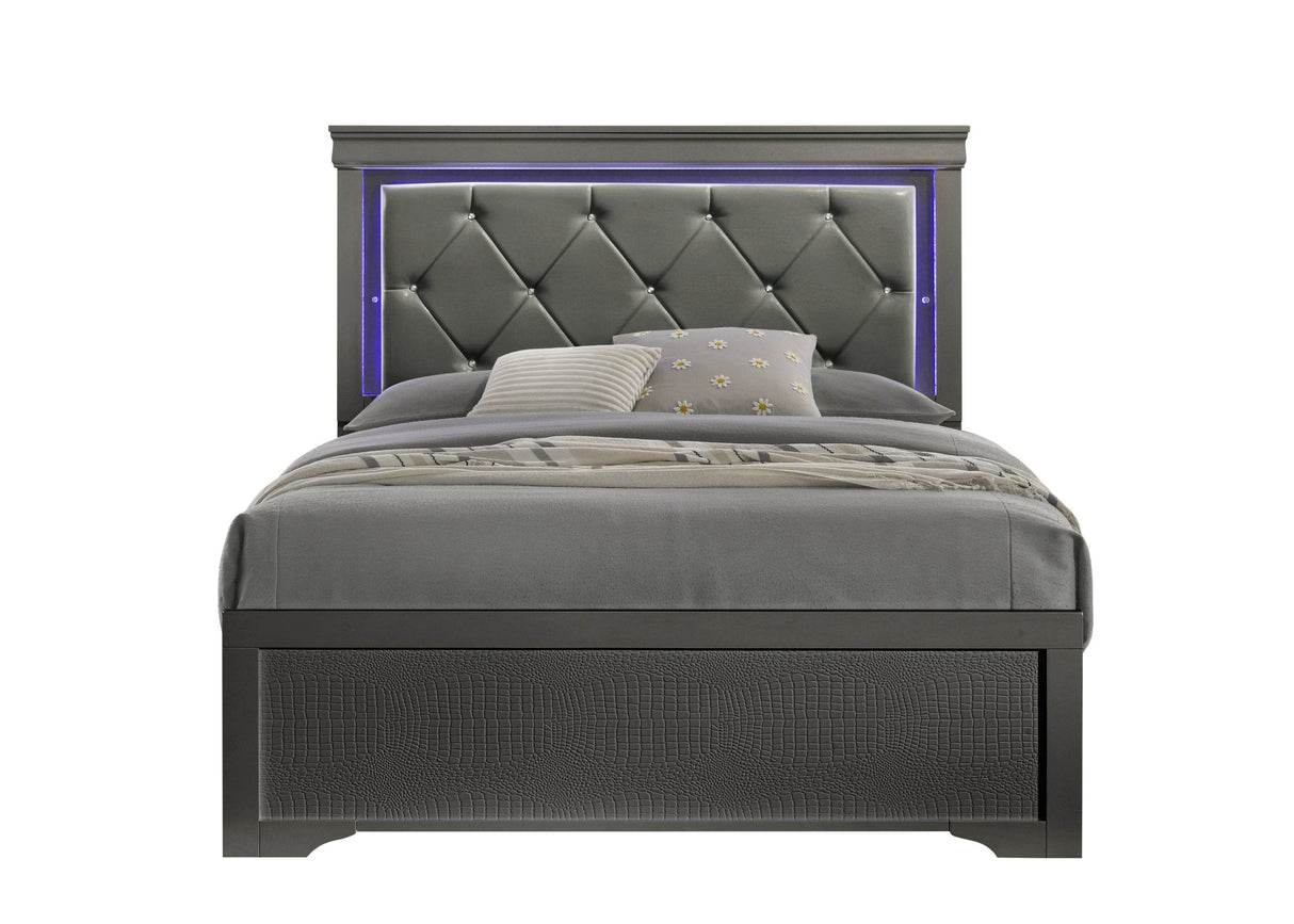Modern Full Size Upholstered Bed Frame With LED Headboard