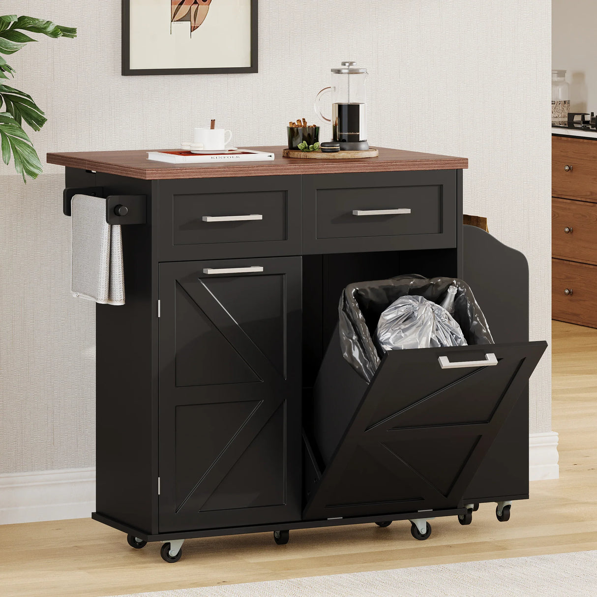 Farmhouse MDF Kitchen Island With Drop Leaf And Storage - Omega Lifestyles