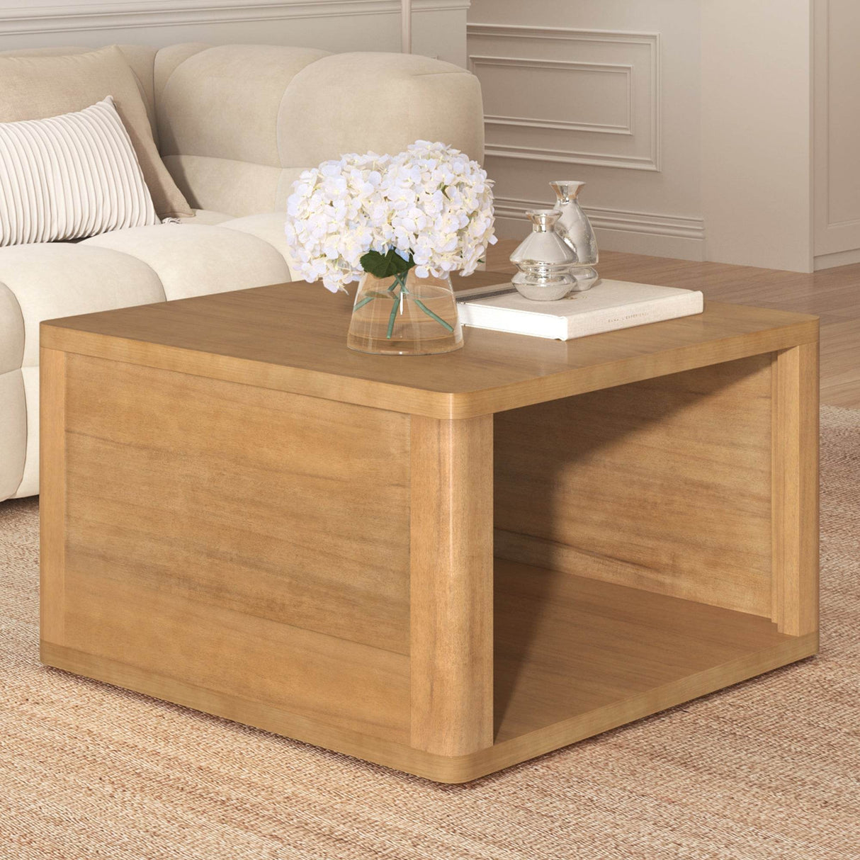 Natural Farmhouse Square Coffee Table With Storage - Sleep Galleria