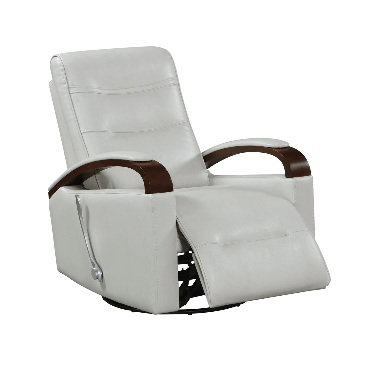 Swivel Gliding Recliner Faux Leather With Solid Rubberwood Arms - Omega Lifestyles
