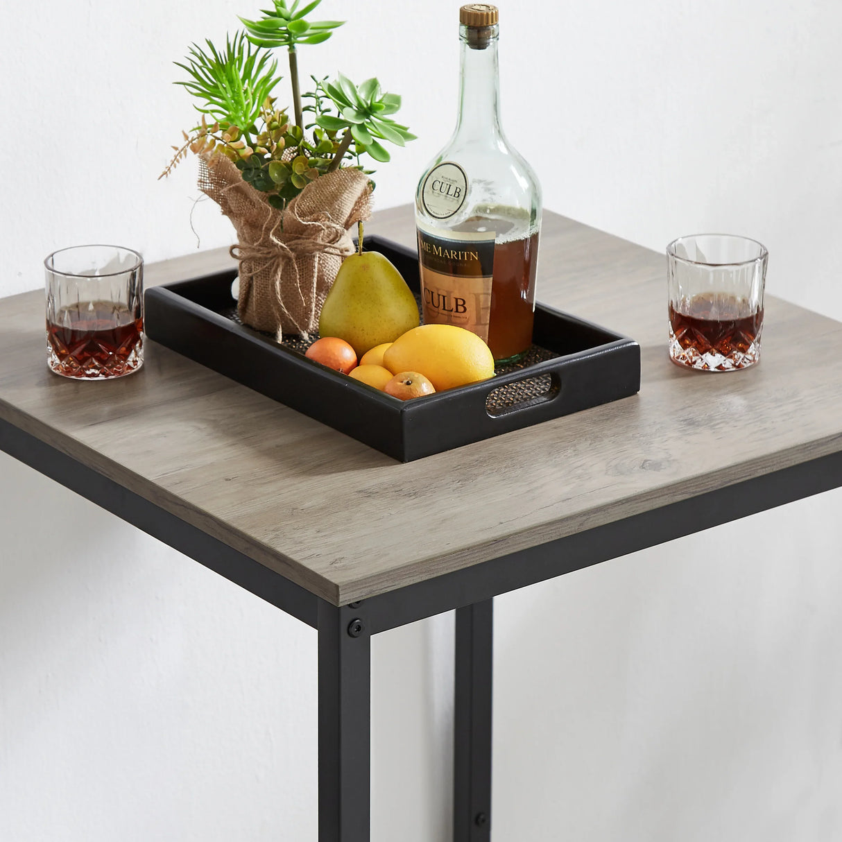 Rustic Grey Particleboard Bar Table Set With 2 Stools - Omega Lifestyles